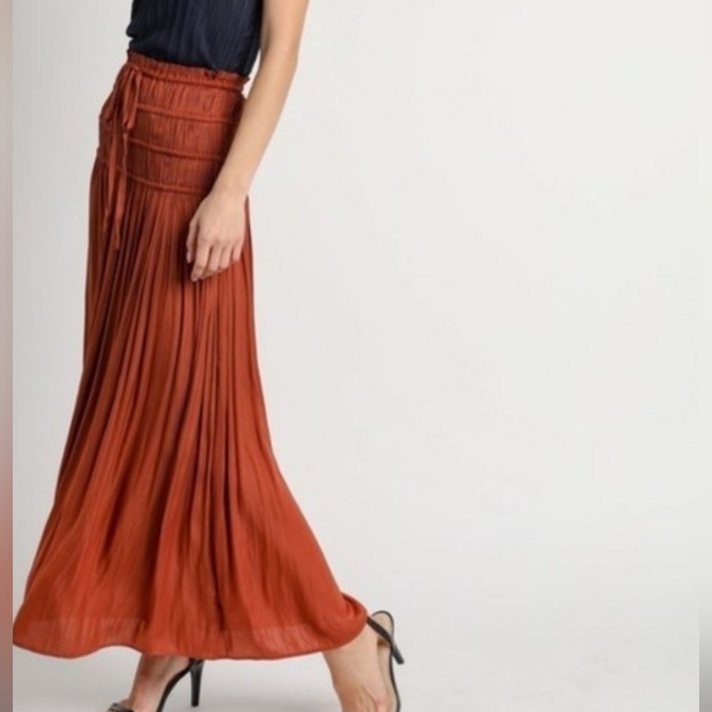 Anthropologie Current Air Fall Small Rust colored silky maxi skirt